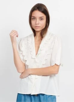 Petite Mendigote SYLVIA - White Embroidered Cotton Blouse