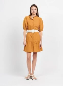 Petite Mendigote JAVA - Brown Short Buttoned Dress -Morganmai Store 3925083