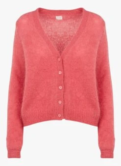 DES PETITS HAUTS BELONIE - Pink V-neck Mohair-blend Cardigan -Morganmai Store 3925707
