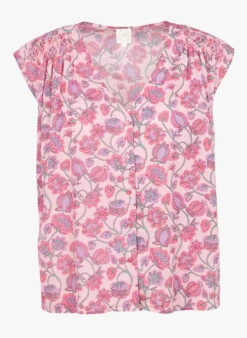DES PETITS HAUTS SERGINO - Pink V-neck Printed Cotton Blouse 9 DES PETITS HAUTS SERGINO - Pink V-neck Printed Cotton Blouse -Morganmai Store 3925784