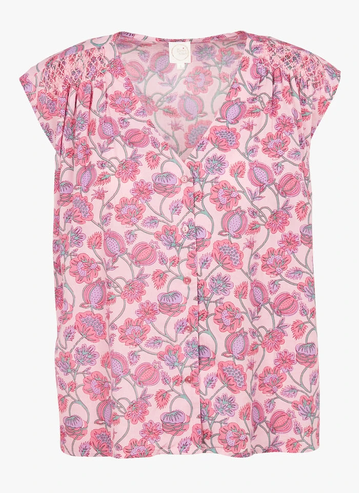 DES PETITS HAUTS SERGINO - Pink V-neck Printed Cotton Blouse 3 DES PETITS HAUTS SERGINO - Pink V-neck Printed Cotton Blouse - Image 3