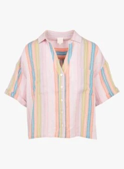 DES PETITS HAUTS ERICOLA - Pink Loose-fit Striped Cotton Shirt -Morganmai Store 3925805