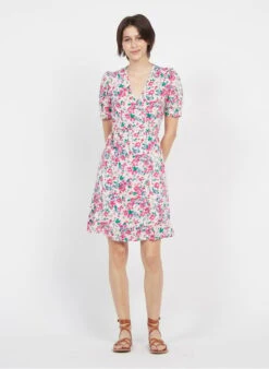 Petite Mendigote AURORA - Pink Floral Pattern Wrap Dress -Morganmai Store 3925951