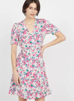Petite Mendigote AURORA - Pink Floral Pattern Wrap Dress -Morganmai Store 3925953
