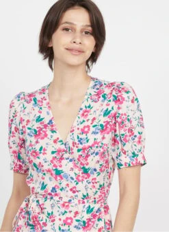 Petite Mendigote AURORA - Pink Floral Pattern Wrap Dress -Morganmai Store 3925955
