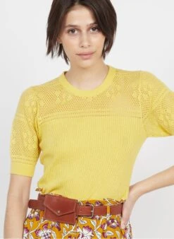 Petite Mendigote RITA - Yellow Round-neck Knit Top -Morganmai Store 3925958