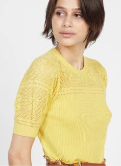 Petite Mendigote RITA - Yellow Round-neck Knit Top