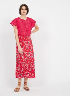 Petite Mendigote EVELYNE - Pink Round-neck Embroidered Cotton Shirt -Morganmai Store 3926097