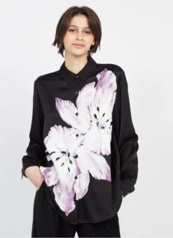 Scotch And Soda Multicolored Printed Satin Shirt With Classic Collar