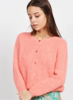 DES PETITS HAUTS DALLY - Pink Round-neck Mohair-blend Cardigan