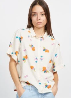 DES PETITS HAUTS TILDETTE - Beige Cotton Shirt With Classic Collar