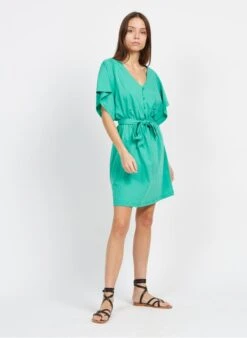 DES PETITS HAUTS ZAEMINO - Green Short Cotton Dress