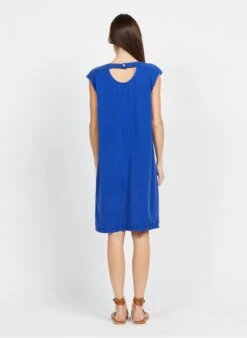 ONE STEP Blue Straight-cut V-neck Midi Dress -Morganmai Store 3927329