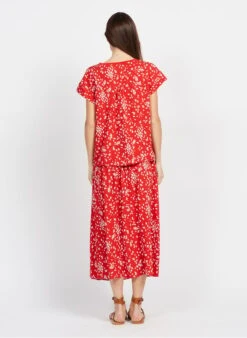 ONE STEP Red Floral Print V-neck Top -Morganmai Store 3927380