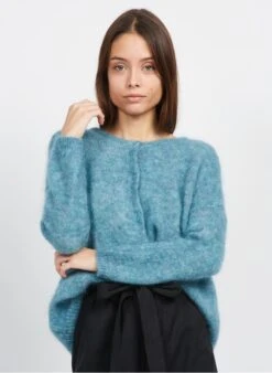 DES PETITS HAUTS BEA - Blue Round-neck Mohair-blend Cardigan