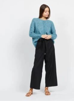 DES PETITS HAUTS BEA - Blue Round-neck Mohair-blend Cardigan -Morganmai Store 3927390