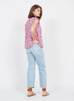 DES PETITS HAUTS SERGINO - Pink V-neck Printed Cotton Blouse 13 DES PETITS HAUTS SERGINO - Pink V-neck Printed Cotton Blouse -Morganmai Store 3928306