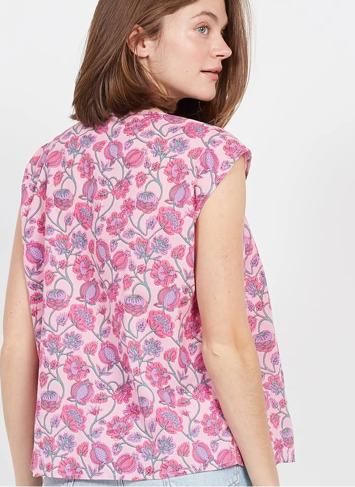 DES PETITS HAUTS SERGINO - Pink V-neck Printed Cotton Blouse 2 DES PETITS HAUTS SERGINO - Pink V-neck Printed Cotton Blouse - Image 2