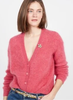 DES PETITS HAUTS BELONIE - Pink V-neck Mohair-blend Cardigan -Morganmai Store 3928329