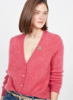 DES PETITS HAUTS BELONIE - Pink V-neck Mohair-blend Cardigan -Morganmai Store 3928330