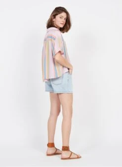 DES PETITS HAUTS ERICOLA - Pink Loose-fit Striped Cotton Shirt -Morganmai Store 3928449