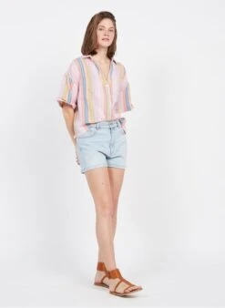 DES PETITS HAUTS ERICOLA - Pink Loose-fit Striped Cotton Shirt -Morganmai Store 3928450