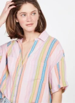 DES PETITS HAUTS ERICOLA - Pink Loose-fit Striped Cotton Shirt