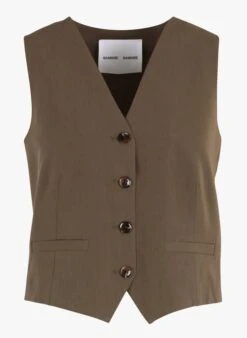 Samsoe Samsoe Ramona - Brown Blazer-style Sleeveless Cardigan 9 Samsoe Samsoe Ramona - Brown Blazer-style Sleeveless Cardigan -Morganmai Store 3929423