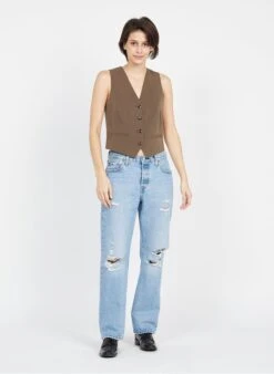 Samsoe Samsoe Ramona - Brown Blazer-style Sleeveless Cardigan 12 Samsoe Samsoe Ramona - Brown Blazer-style Sleeveless Cardigan -Morganmai Store 3947129