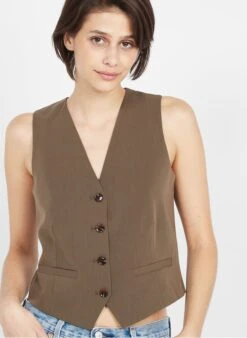 Samsoe Samsoe Ramona - Brown Blazer-style Sleeveless Cardigan 10 Samsoe Samsoe Ramona - Brown Blazer-style Sleeveless Cardigan -Morganmai Store 3947131