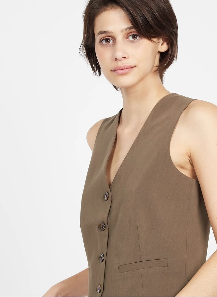 Samsoe Samsoe Ramona - Brown Blazer-style Sleeveless Cardigan 1 Samsoe Samsoe Ramona - Brown Blazer-style Sleeveless Cardigan