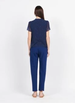 Blue Short-sleeved Crepe Top -Morganmai Store 3951223