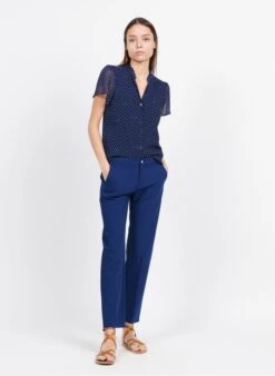 Blue Short-sleeved Crepe Top -Morganmai Store 3951224