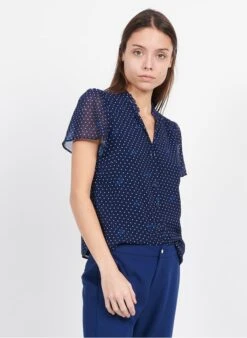 Blue Short-sleeved Crepe Top