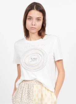 WILLOW - White Embroidered Round-neck Cotton T-shirt