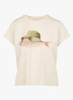 Beige Round-neck Cotton T-shirt -Morganmai Store 3952116