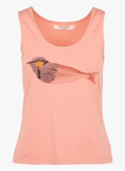 Orange Round-neck Printed Cotton Tank Top -Morganmai Store 3952117