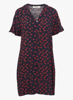 Blue Short Printed Dress With Tailored Collar -Morganmai Store 3952144