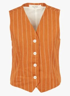 Red Linen-blend Suit Waistcoat -Morganmai Store 3952208