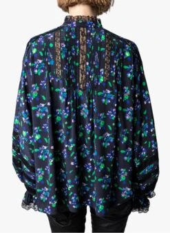 Zadig & Voltaire TRITELIA - Black Printed Silk High-neck Blouse -Morganmai Store 3955315