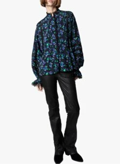 Zadig & Voltaire TRITELIA - Black Printed Silk High-neck Blouse -Morganmai Store 3955316