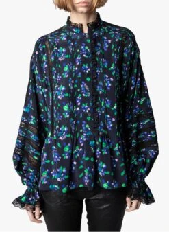 Zadig & Voltaire TRITELIA - Black Printed Silk High-neck Blouse