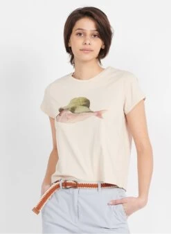 Beige Round-neck Cotton T-shirt