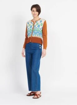 Red Buttoned Cardigan With Floral Pattern -Morganmai Store 3964145