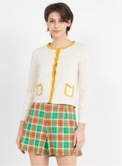 Beige Round-neck Cotton Cardigan