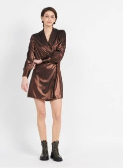 Vila Brown Shiny Effect Midi Dress -Morganmai Store 3964332