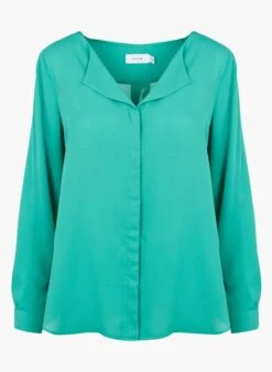 Vila Green Crepe Henley Shirt -Morganmai Store 3965472