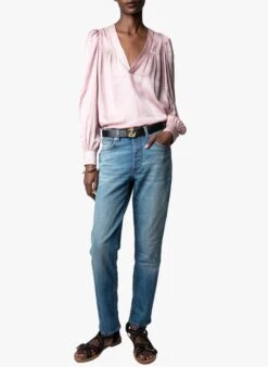 Zadig & Voltaire TELIA - Pink Satin-feel V-neck Top -Morganmai Store 3966543