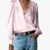 Zadig & Voltaire TELIA - Pink Satin-feel V-neck Top