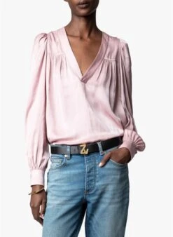 Zadig & Voltaire TELIA - Pink Satin-feel V-neck Top